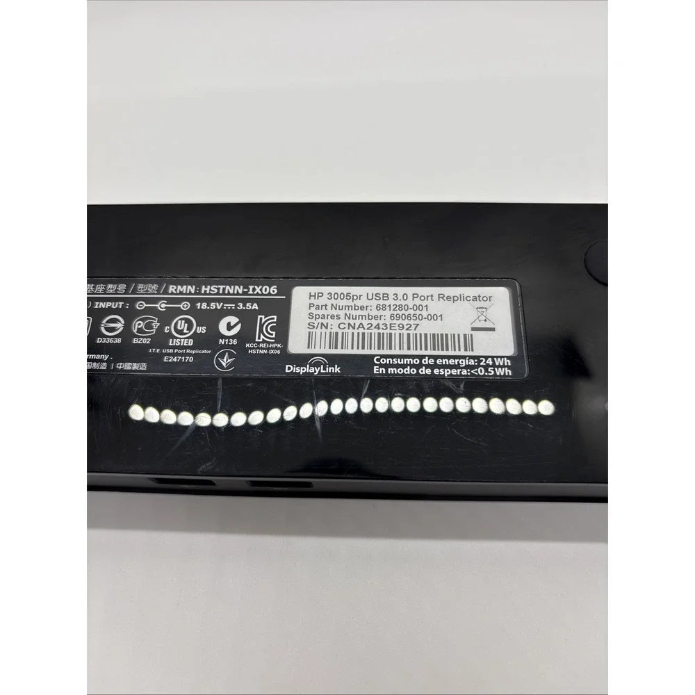 HP 3005PR 681280-001 USB 3.0 Port Replicator DisplayPort HDMI No Cable